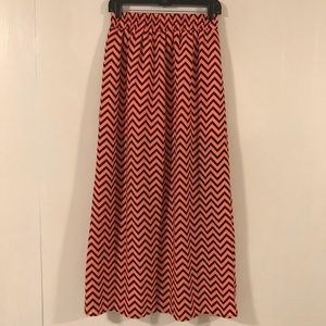 Black/Coral Chevron Maxi Skirt